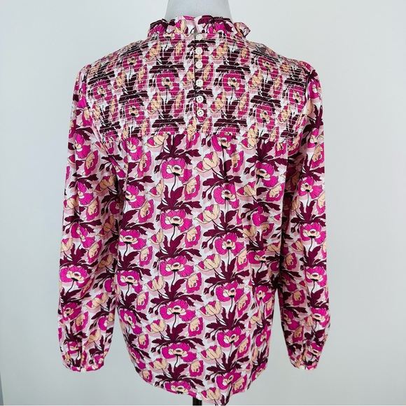 J. Crew Made with Liberty Fabric Pink Floral Smocked Woven Top Size XS - Picture 10 of 13